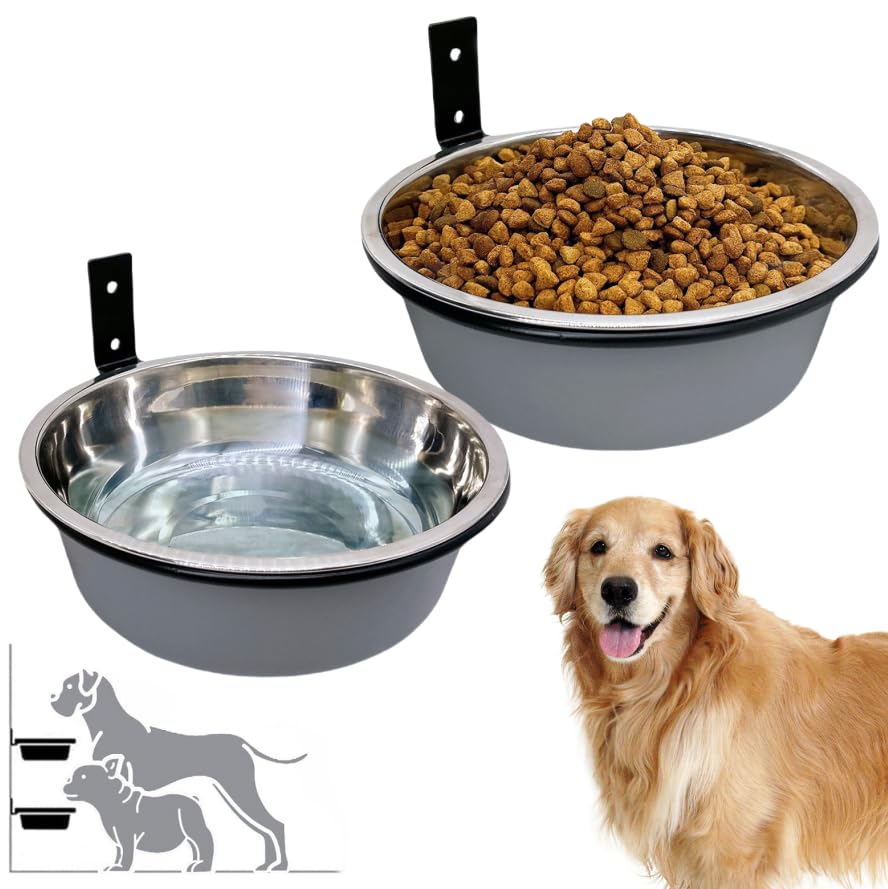 Acsist Wall Mounted Dog Bowls-2 * 48 Oz, Stainless-Steel Raised Adjustable Height Dog Food and Water Bowls, Elevated Pet Comfort Feeding Bowl for