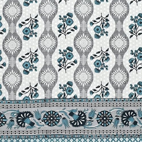 Image of India 100% Pure Cotton Jaipuri Printed Double Bedsheet with 2 Pillow Covers | Traditional Sanganeri Floral Design | Soft Breathable Fabric | King Size Bedsheet for Bedroom (Kaya50)