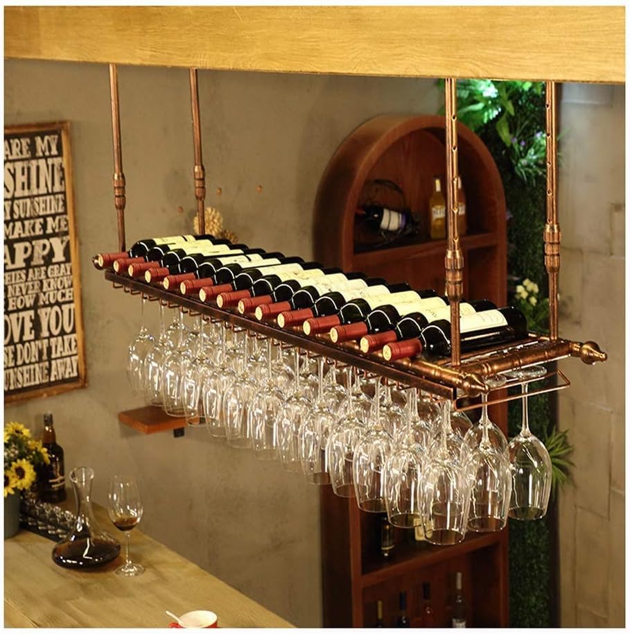 Porte-verre à vin industriel plafond et étagère de rangement vintage en fer forgé