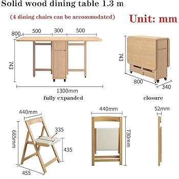 Amazon｜折りたたみダイニングテーブルセット、椅子4脚付き木製