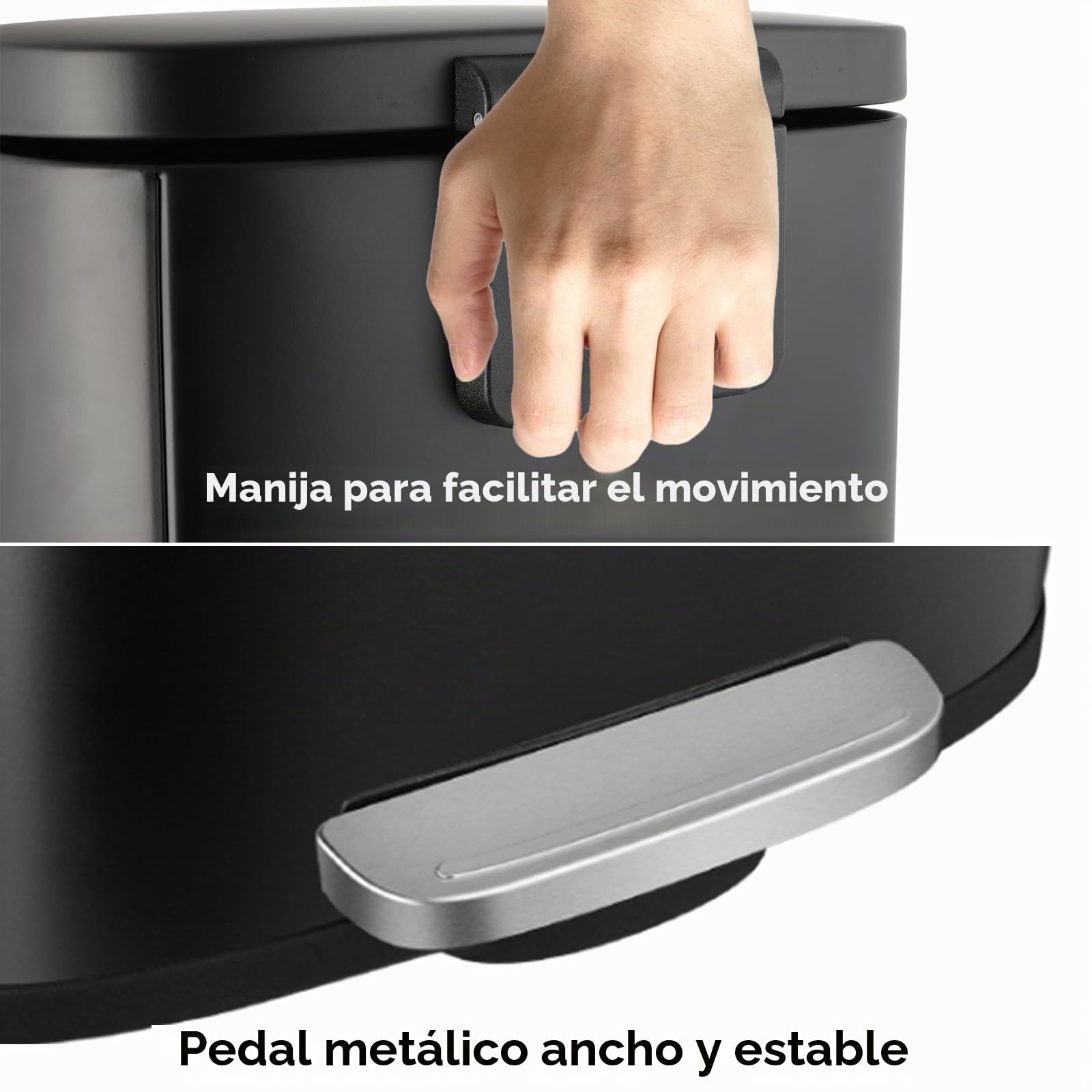 LIFERUN Cubo de Basura Cocina 30 Litros, Cubos Basura Metálicas, Papelera Grande con Tapa de Cierre Suave y Cubo Interior, per Cocina, Baño, Wc u Oficina, Negro