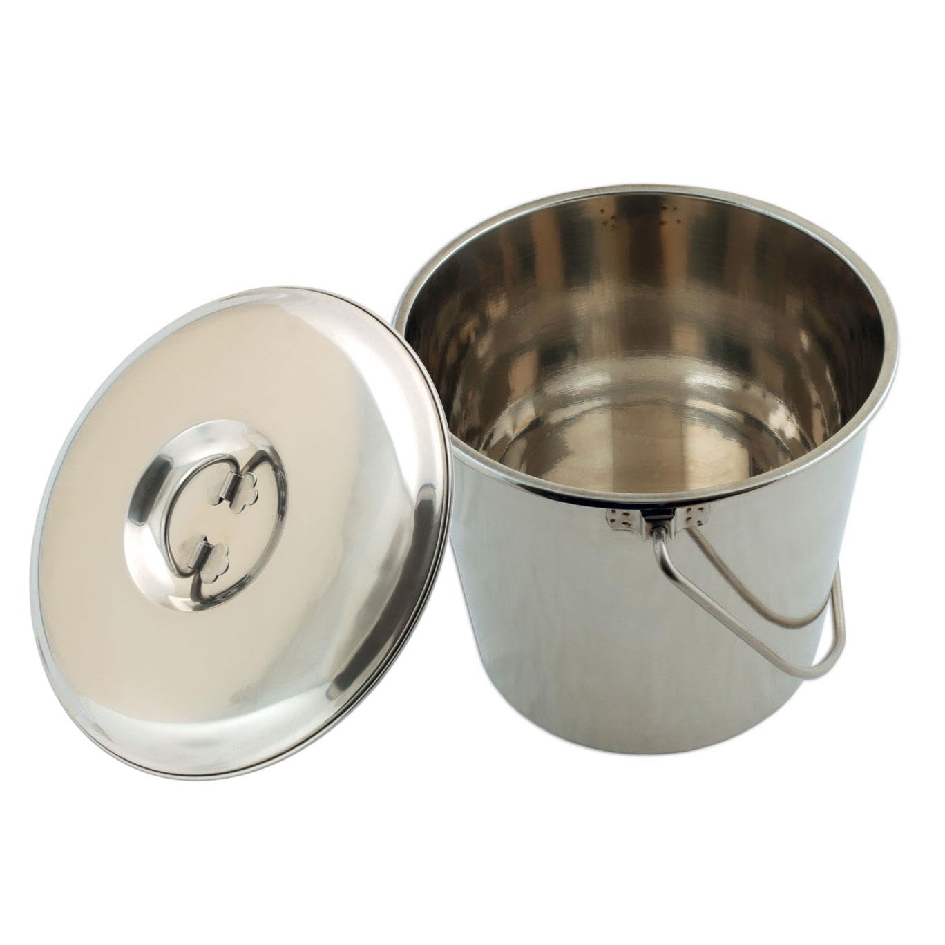OC-PRO Seau INOX 12 litres avec Couvercle et Anse - Seau Multi-usages Cendres, Animaux, hygiène... Haute Qualité