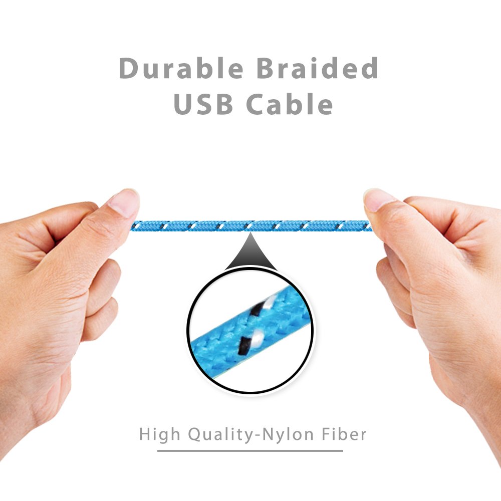 Go Beyond (TM) 6 Feet 30 Pin Nylon Braided Premium USB Charging Data Sync Cable for Apple iPod, iPhone, and iPad (6FT Blue Nylon, 3 Pack)