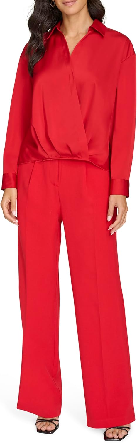 Calvin Klein Womens Cuff Long Sleeve Blouse