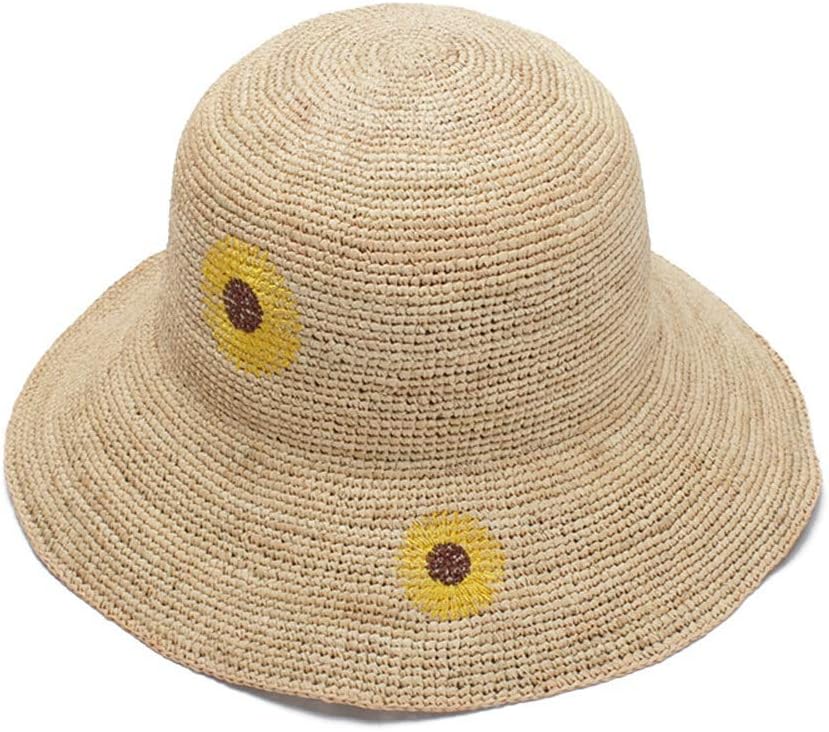 日曜日帽子女性折りたたみ麦わら帽子女性ファッション夏手フックビーチキャップ刺繍日焼け止め帽子 Color オンラインショップ Size 56 58cm ベージュ