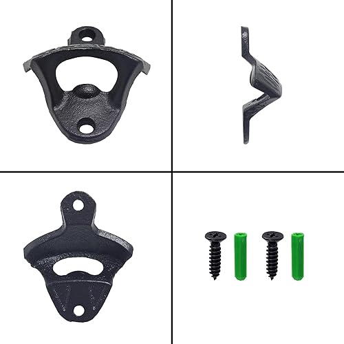 Miniatura 6 de Jumiok Abrebotellas de hierro fundido negro Abrebotellas montado en la pared Abridor de tapa de cerveza Montable abierto aquí para la cocina de la