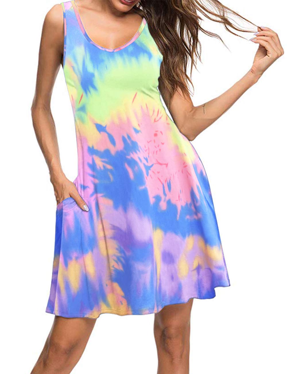 MISFAY Vestido casual de verano para mujer, vestido de playa sin mangas