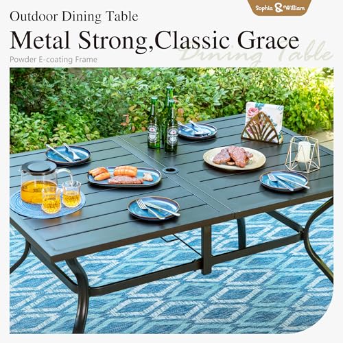 Image of Sophia & William Patio Table and Chairs Set 7 Pieces, 6 Aluminium Patio Dining Chairs with 60 inch x 38 inch Metal Dining Table, Stackable and Easy to Move for Outdoor Garden Lawn (Grey)
