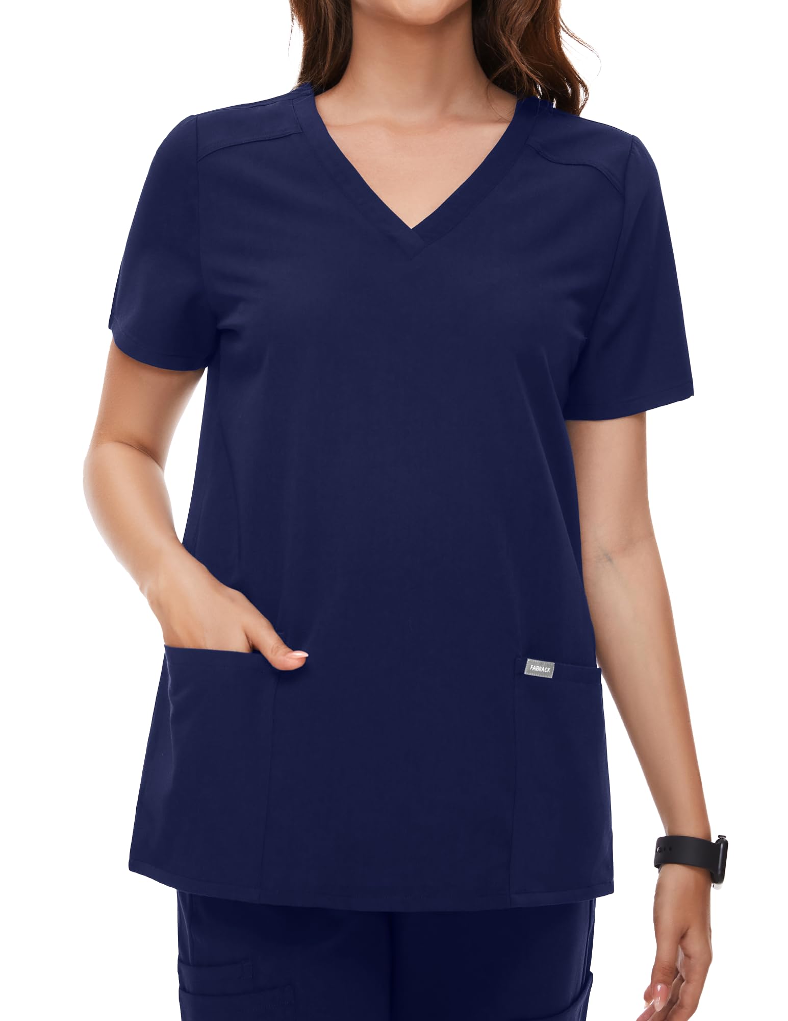 FABRACK Women's Scrub Tops Medical V-Neck Workwear Shirts Short Sleeves Scrub Clothes with 3 Pockets, S-XXL