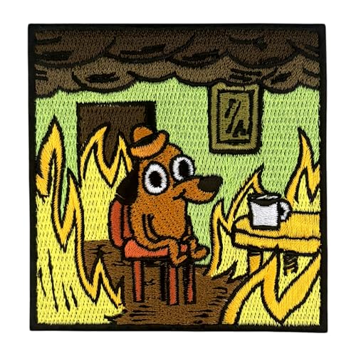 Urbanski Patch Hund in brennendem Haus Dog in burning House this is fine #2 zum Aufbügeln 7,3 x 7,3 cm | Aufnäher Applikation Bügelbild