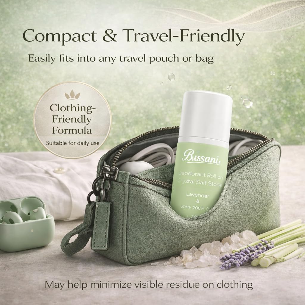 Bussani Deodorant Roll-On Salt Stone – Aluminum Free for Women & Men – Gentle on Sensitive Skin – Lavender Lemongrass Scent – 60ml – Aluminum Free, No Baking Soda, No Stains - Image 3