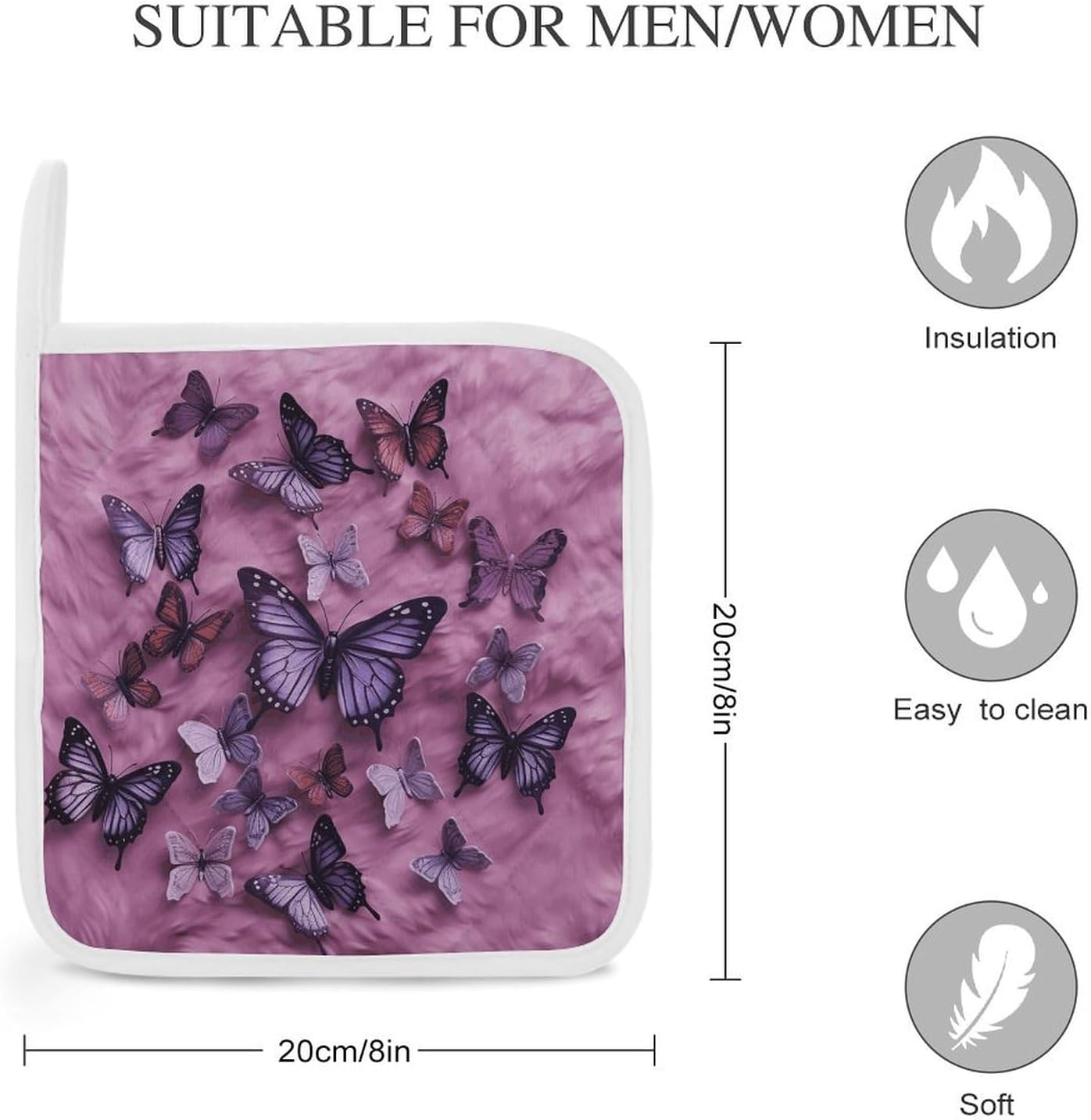 Pot Holder Set of 2 All Butterflies are on Purple Background Printed Potholders for Kitchens Heat Resistant & Non Slip Potholders for Kitchen Cooking Baking BBQ