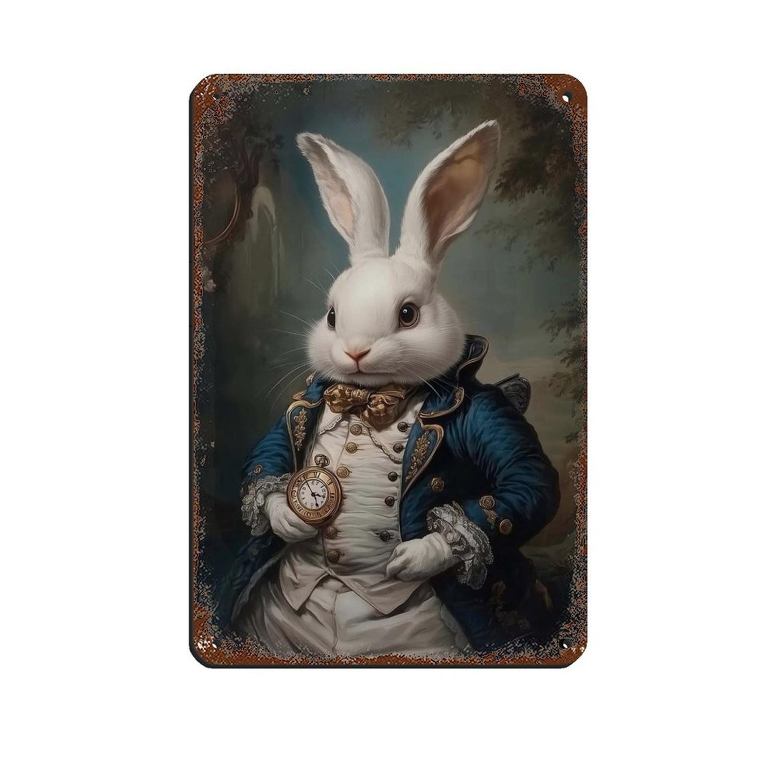 White Rabbit Victorian Portrait Art Retro Poster Metal Tin Sign Chic Art Retro Iron Painting Bar People Cave Cafe Family Garage Poster Wall Decoration 8x12inch(20x30cm)