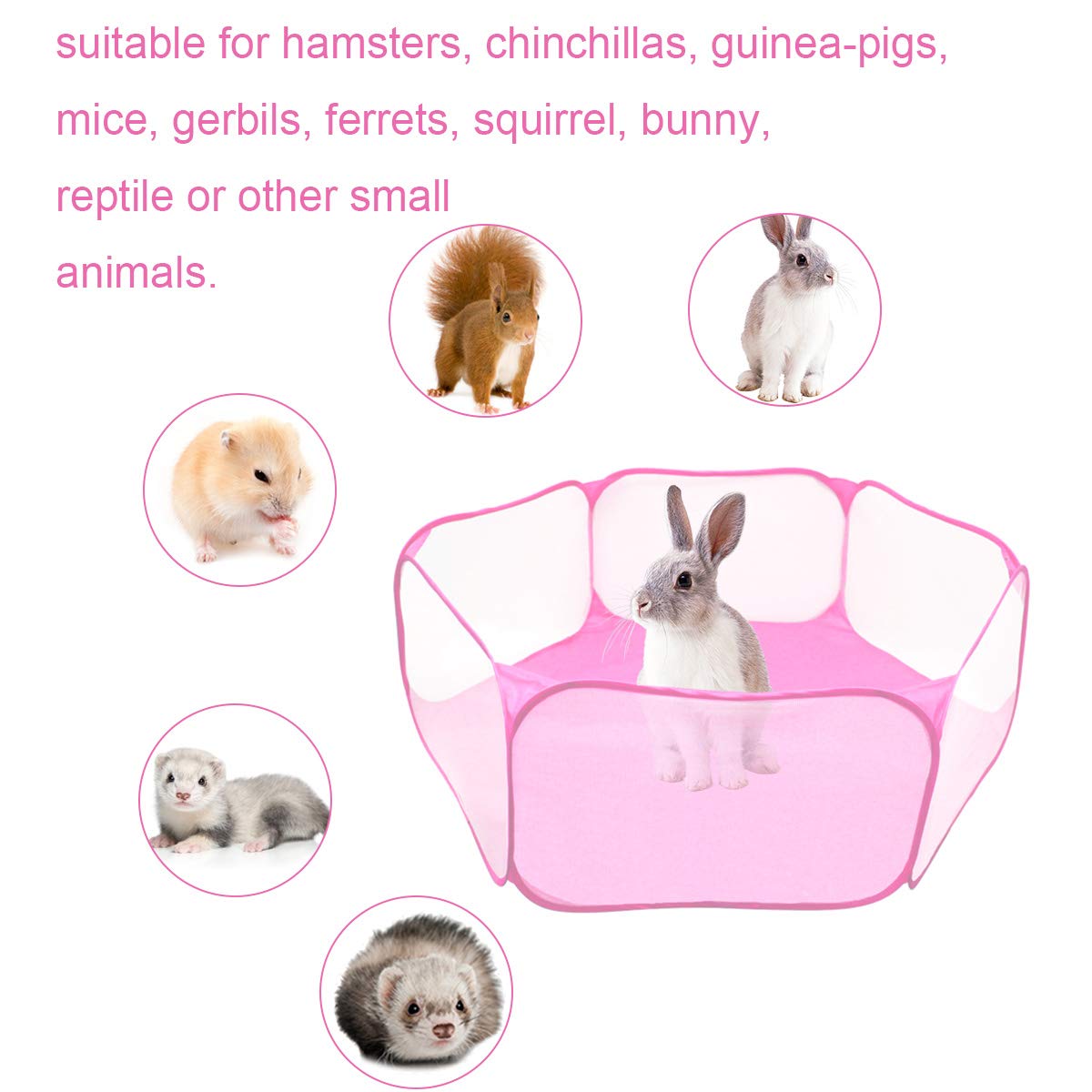 madeokoltd Kleine dieren speelbox, opvouwbaar, draagbaar, zeshoekig, zwart, geschikt voor cavia's, konijnen, hamsters, fretten enz
