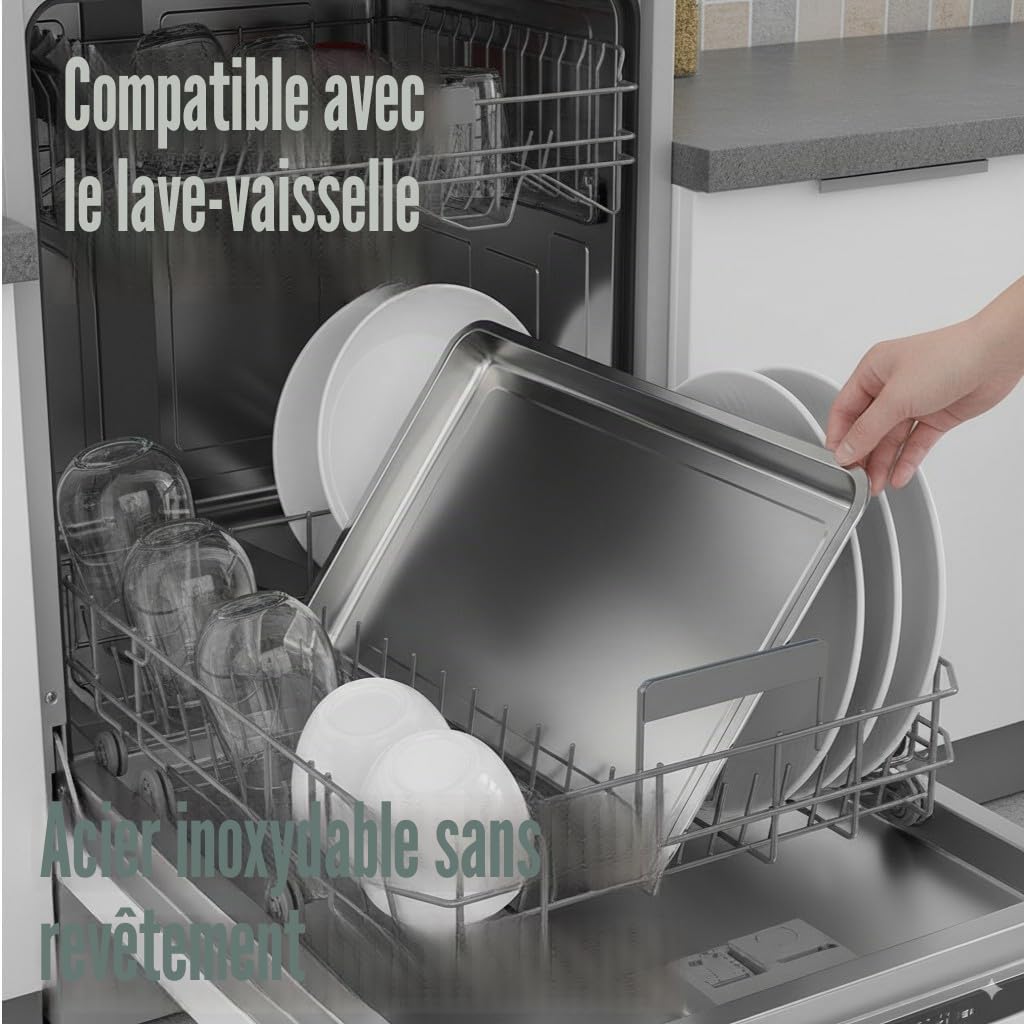 Plat de cuisson professionnel en acier inoxydable – Antiadhésif et résistant – Taille 45 x 35 x 4,8 cm – Idéal pour la cuisson et le service