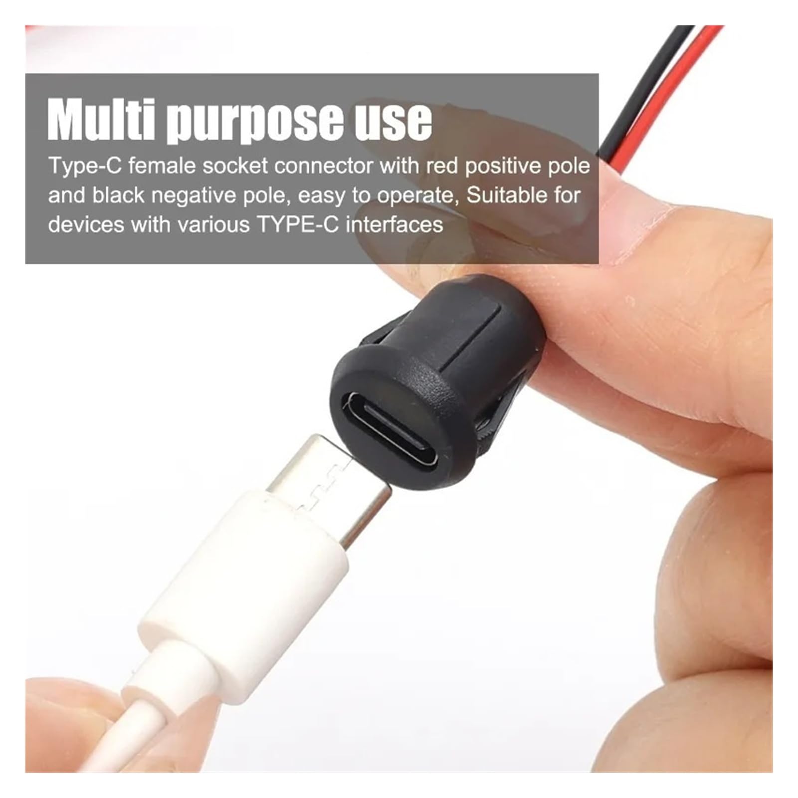 Złącze USB C żeńskie 2 piny, wodoodporne złącze do szybkiego ładowania (20 szt. czerwone)