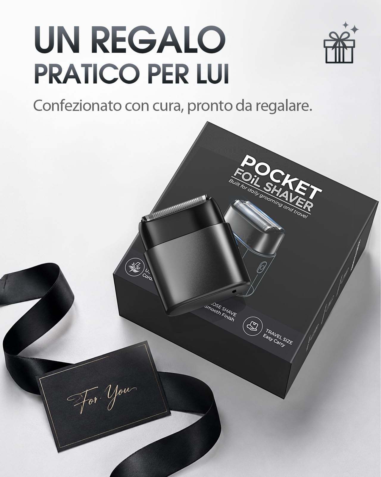 Haokoo Rasoio Elettrico Barba Uomo, Mini Shaver da Viaggio Compatto 90g | Ritocchi Rapidi e Rasatura Precisa Prima di Riunioni, Viaggi e Spostamenti. Removibile a 3 Lame, 90 Min Autonomia, IPX7