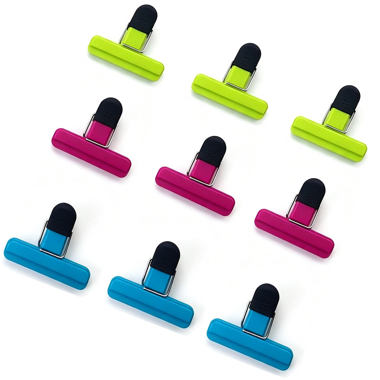 HongChelle 9 Pieces Small Food Bag Clips, Plastic Food Sealing Clips with Tight Grip for Kitchen, Camping, Chip, Snacks, Bread, Cereals, Fruit, 3 Colours