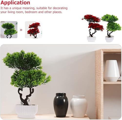 Miniatura 7 de Vaguelly Árbol de pino artificial, 2 unidades, simulación de 12 pulgadas, planta en maceta de escritorio, árbol falso, adornos de bonsái falsos,
