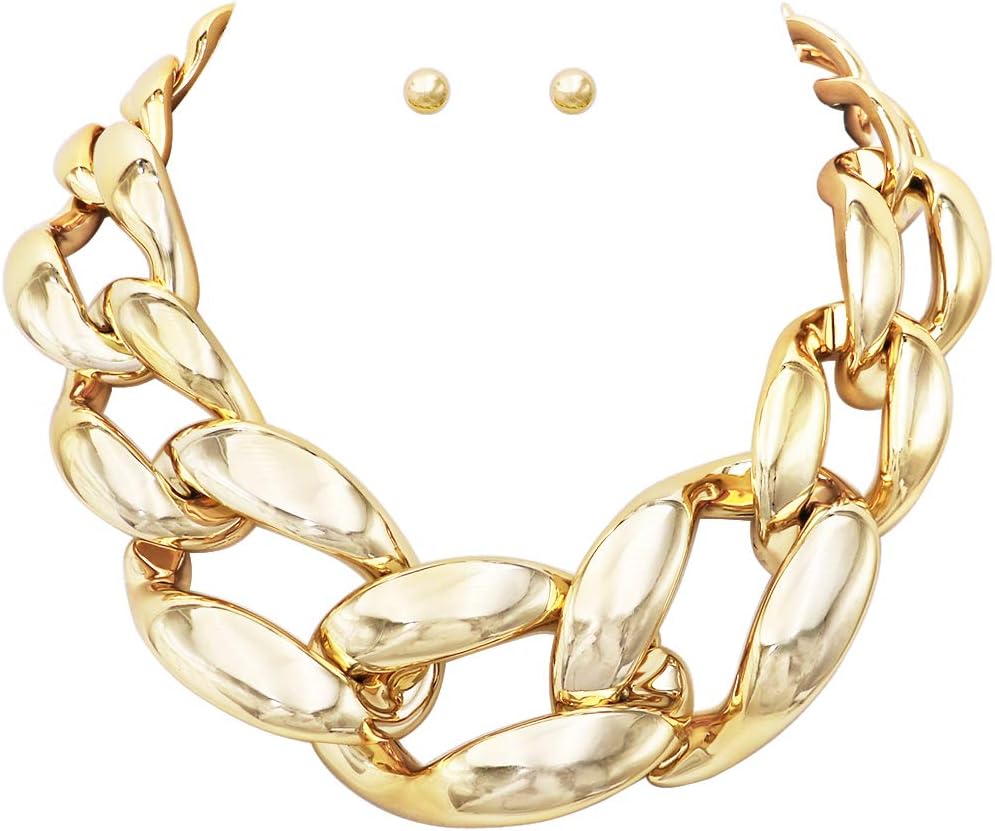 Rosemarie & Jubalee Women's Bold And Colorful Statement Chunky Resin Links Chain Necklace Earring Designer Jewelry Set