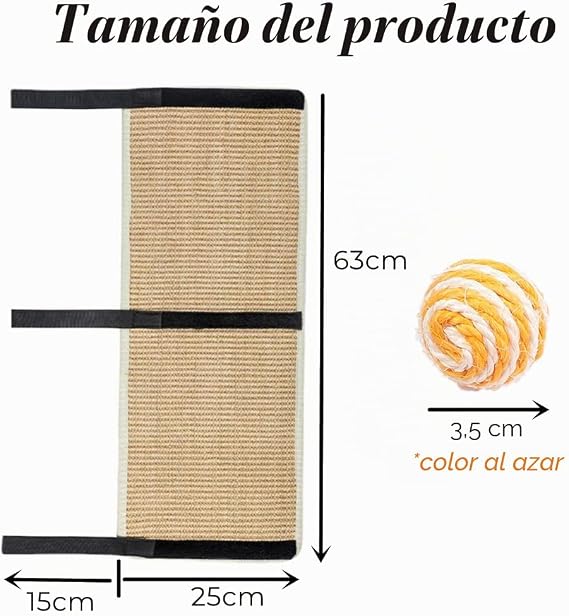 1 x Cat Table Leg Scratching Post Sisal Furniture Leg Protection Scratch Protection with Roll Up Straps 63 cm x 25 cm + 1 Sisal Ball