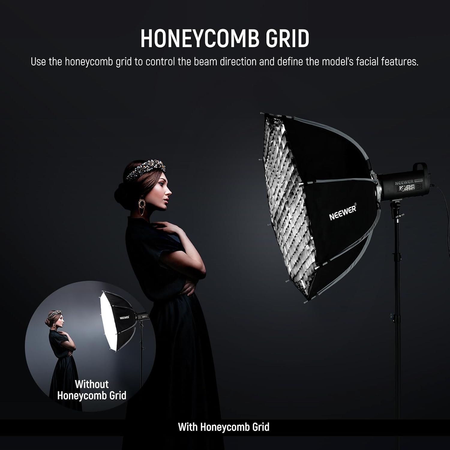 NEEWER Basics Octagonal Softbox Kit for Studio Photography Video Recording Streaming, 35"/90cm Quick Release Bowens Mount Softbox/Grid/Light Diffusers/Bag, for Continuous Lighting Strobe Flash, NS34P