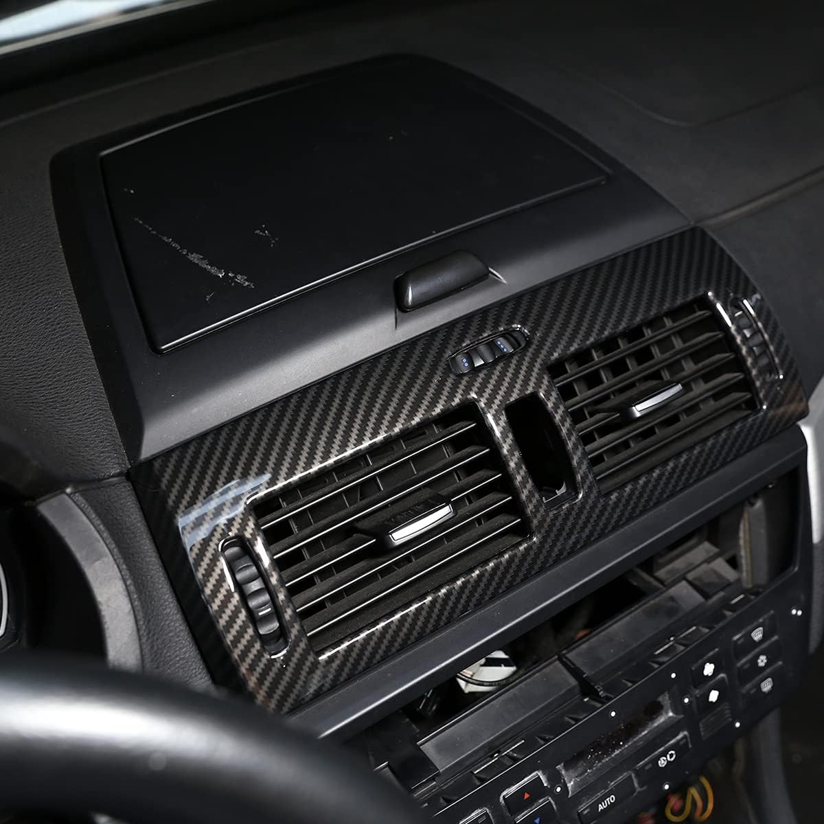 Car Front Console Grill Dashboard AC Air Conditioning Air Vent Accessories for BMW X3 E83 2006-2010 (Carbon Fiber)