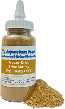 Brine Shrimp Powder-Small Bits Fry & Baby Food, for Freshwater Fish, Marines, Baby Pond Fish, Corals, Anemones, All Tiny Nanos, Fry and Babies...1.8oz Med Squeeze Bottle