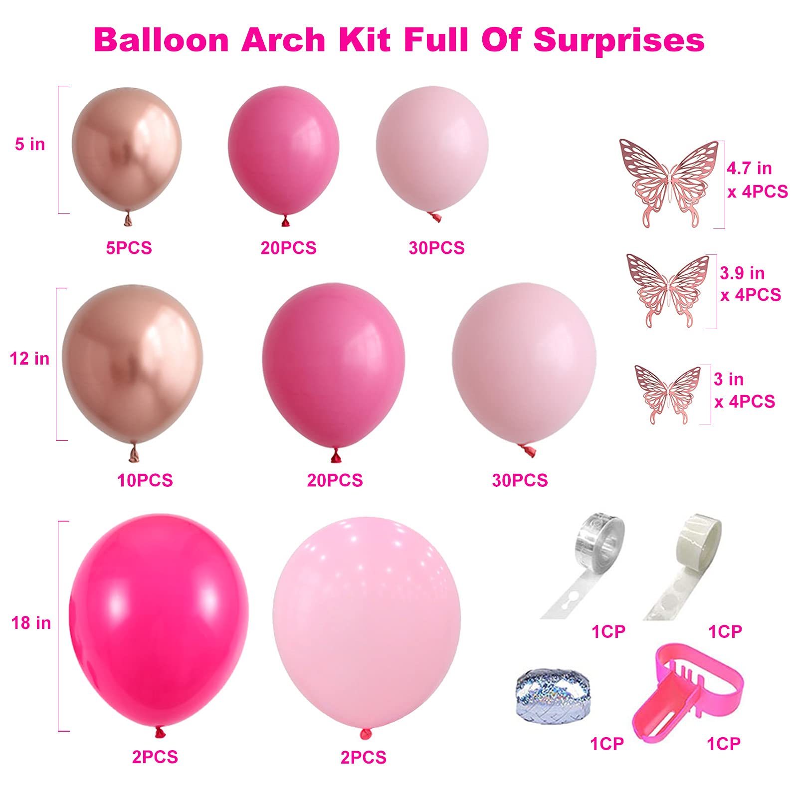 Jyouhin 130 PCS Rose and Pink Balloon Garland Arch Kit, Latex Balloons