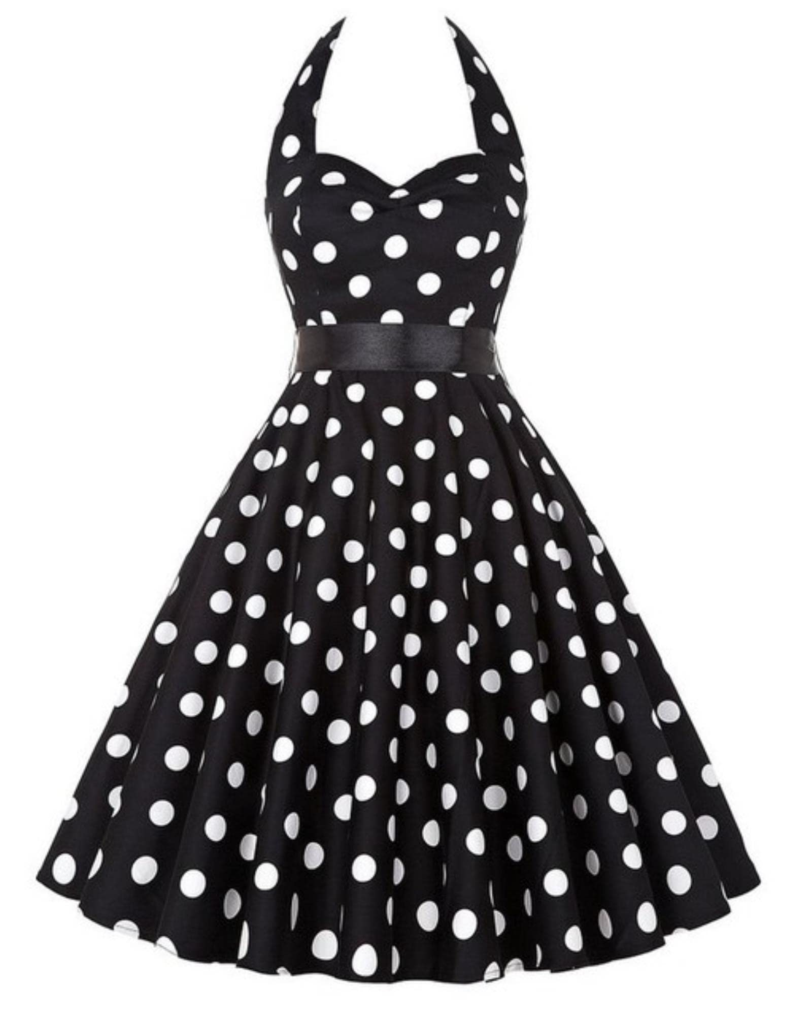 Vestito Vestito Vintage Solido Donne Sexy Polka DOT Print Halter Party Abiti Plus Size-A8,M