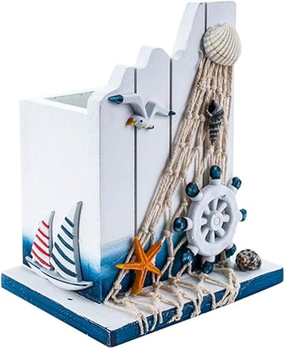 Portalápices de madera, decoración náutica, decoración de timonel, organizador para oficina en casa, escritorio, recuerdos náuticos
