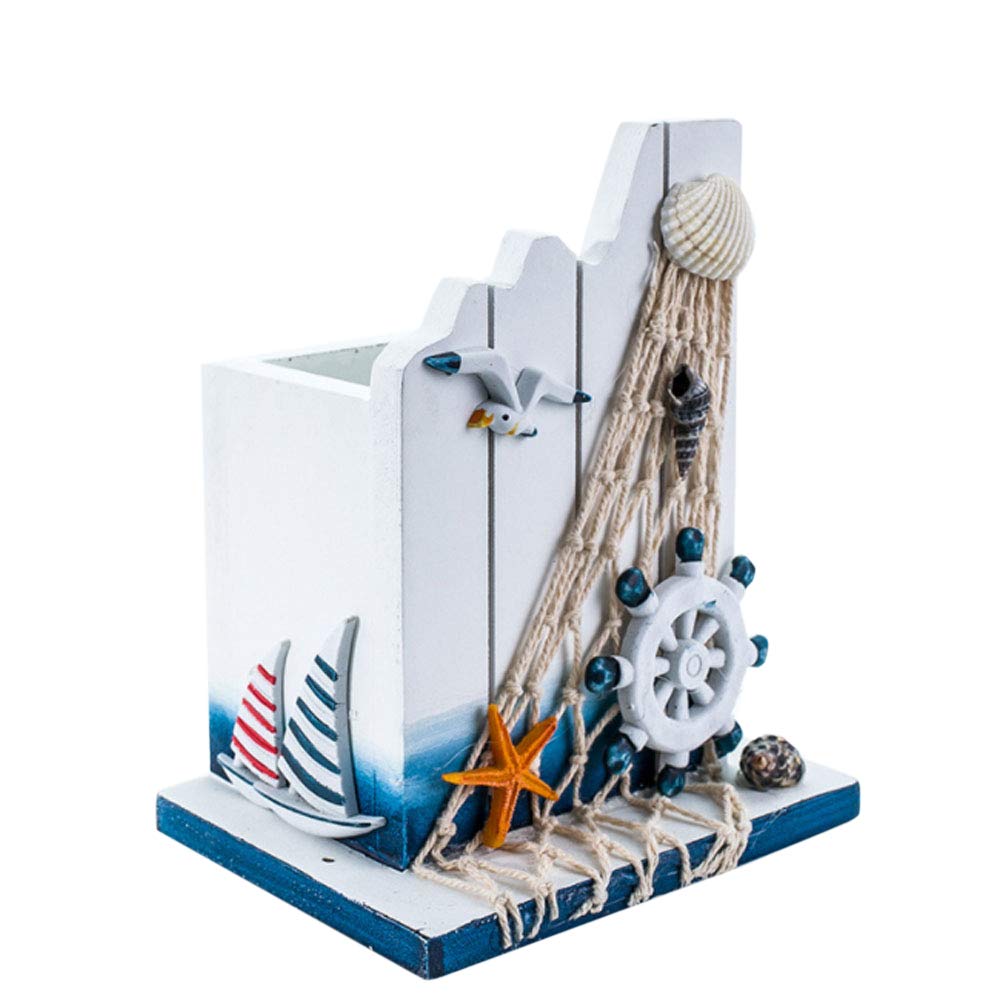 Pen Holder Wooden Nautical Decoration Helmsman Decor Pencil Holder Organizer for Home Office Desktop Nautical Favors