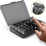 Weekly Pill Organizer with 4 Times a Day, All-Black, 7 Day Medication Organizer, Black, Portable Travel Pill Case with Secure Locking Lid