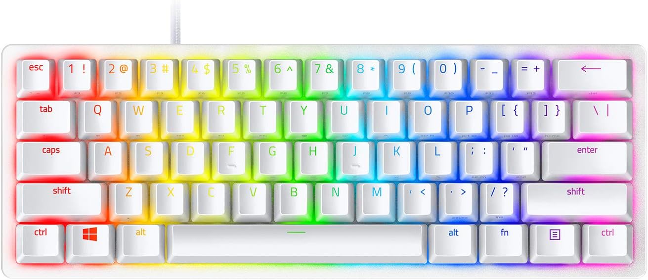 Razer Huntsman Mini (Purple Switch) - 60% Compact Gaming Keyboard (Clicky Optical-Mechanical Switches, Doubleshot PBT Keycaps, Detachable USB-C Cable) US Layout | Mercury White
