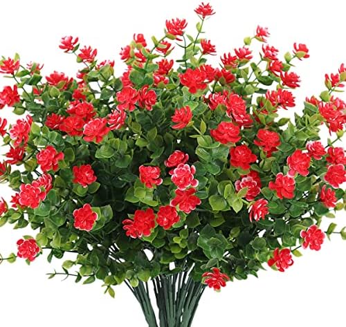 RECUTMS 8 Bundles Artificial Flowers Plastic Artificial Flowers Outdoor Plastic UV Resistant Decorative Artificial Plastic Flowers, Indoor Outside Hanging Planter Home Garden Decor (Fuchsia)