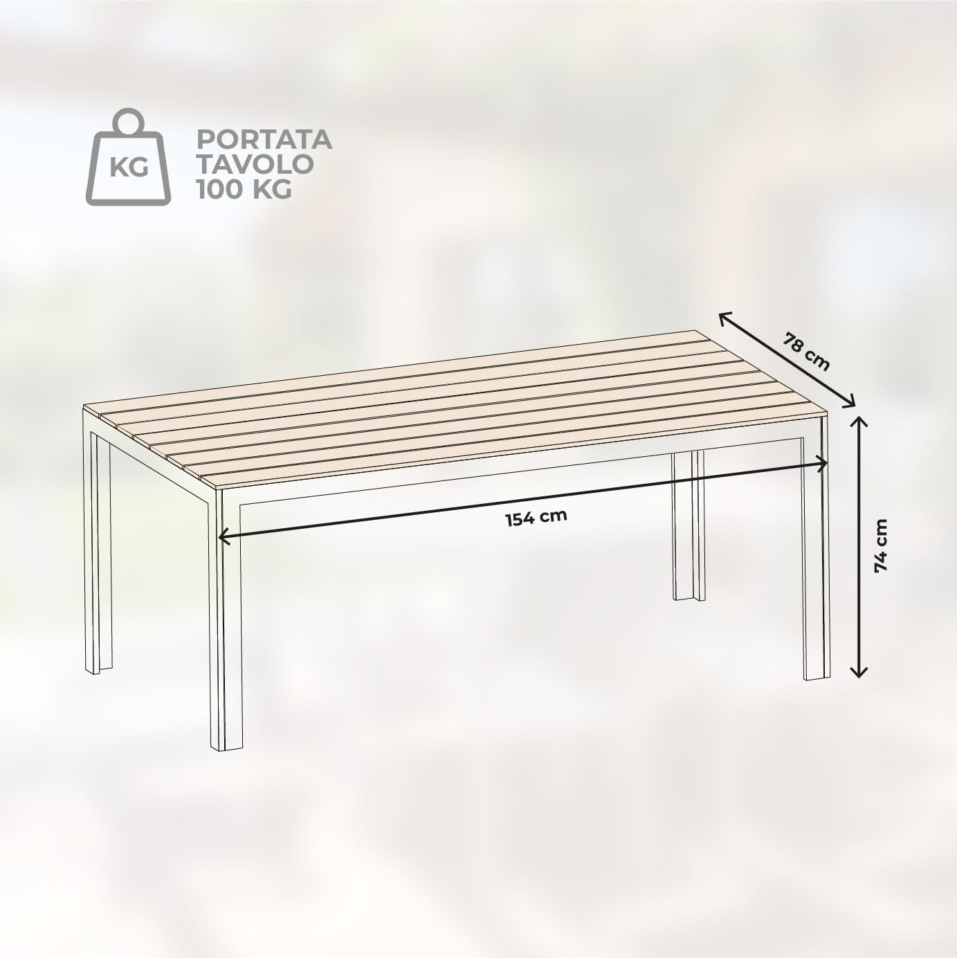 IlGruppone Tavolo da Esterno 154x78 cm Acciaio Inox HDPE Effetto Legno 6/8 Posti Beige