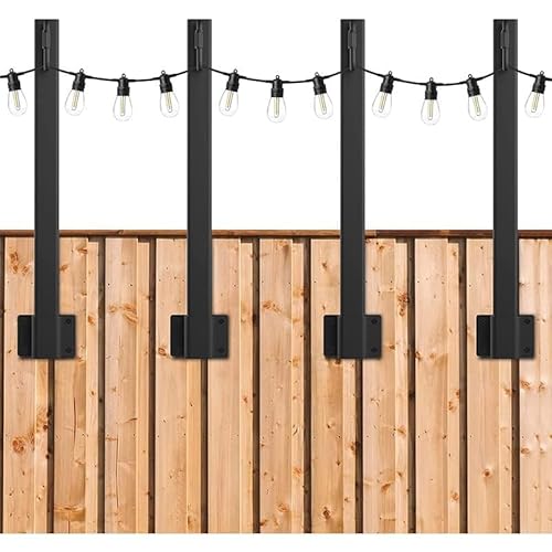 GAESHOW 4Pcs Hanging Light Poles, 1.3 Ft Poles for Hanging Lights, Metal Fence Hooks Outdoor String Lights Poles for Patio Fence Wall Garden, Festoon Poles for Hanging Decorative Lights