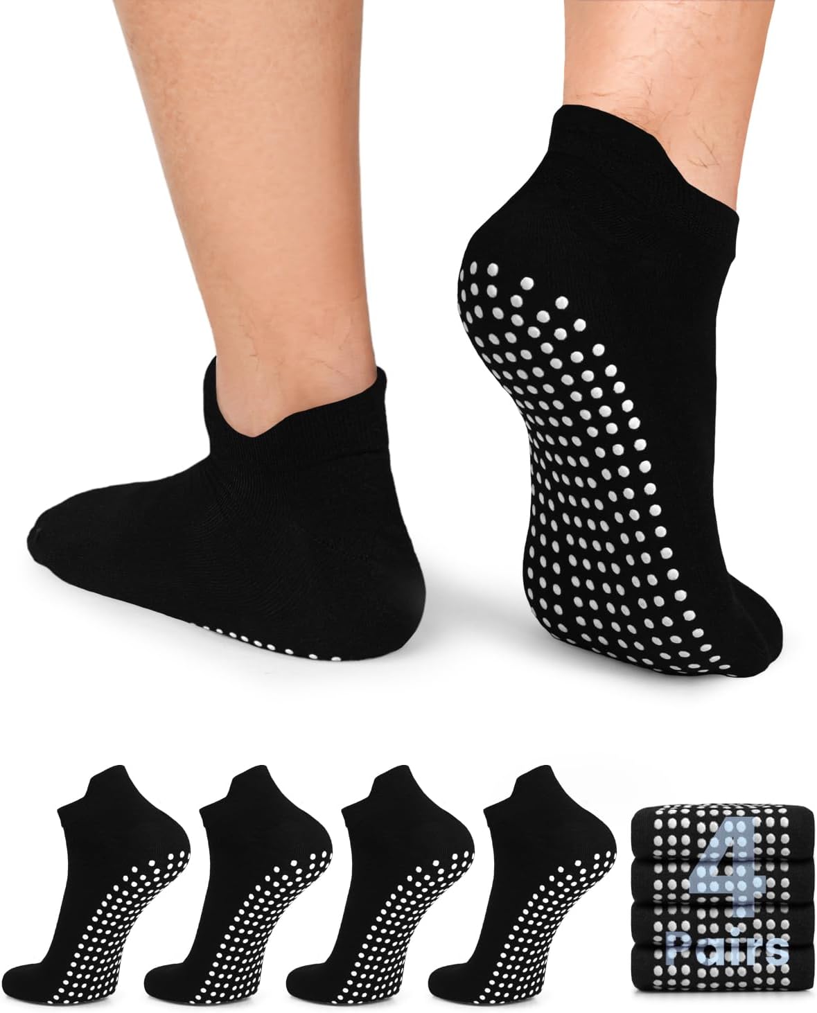 Men's Non Slip Yoga Socks with Grips Anti Slip Socks with Cushion for Hospital, Pilates, Fitness Grippy Socks