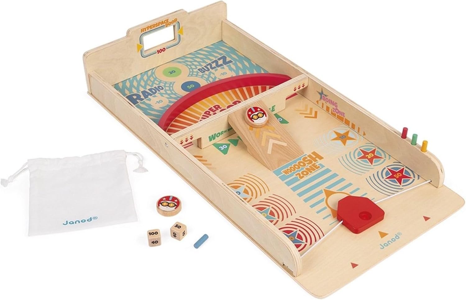 Janod Wooden Classic Shuffleboard Tabletop Game - Up to 4 Players - Ages 6+ - J02081