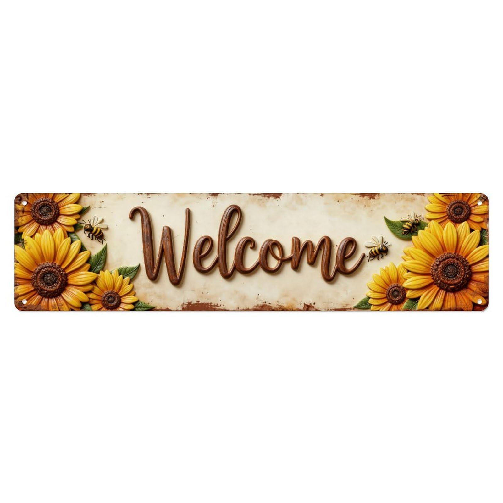 Iageret Vintage Sunflower Bee Welcome Sign Art Metal Tin Sign Retro Wall Decor, Bar Garage Cafe Kitchen Home Wall Art Poster Decoration 4X16inches