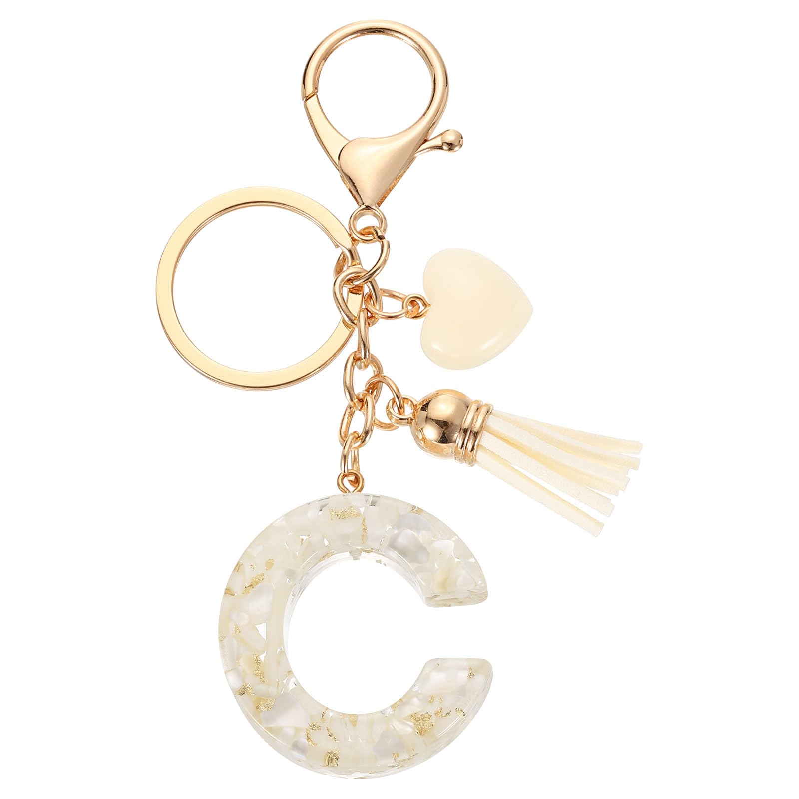 uxcell Initial Letter Keychains, Resin Cute Heart Tassel Pendant Accessory for Women Alphabet Key Ring