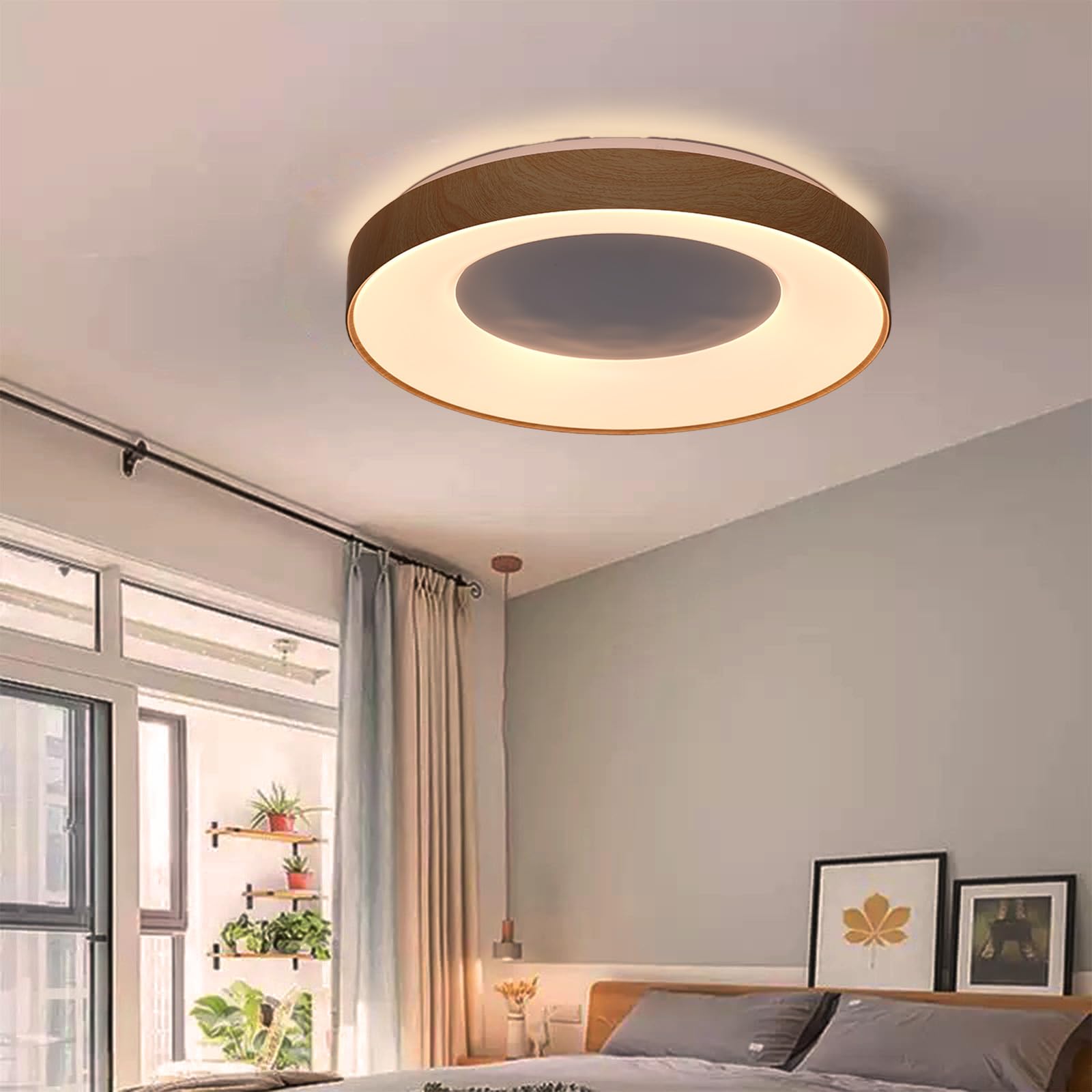 Alpinaluz Plafoniera LED da soffitto 40 W Ø50 cm - Design rotondo minimalista con effetto legno e anello interno bianco - Luce CCT 3000 K-4000 K-6000 K - Stile moderno per soggiorno, camera da letto o