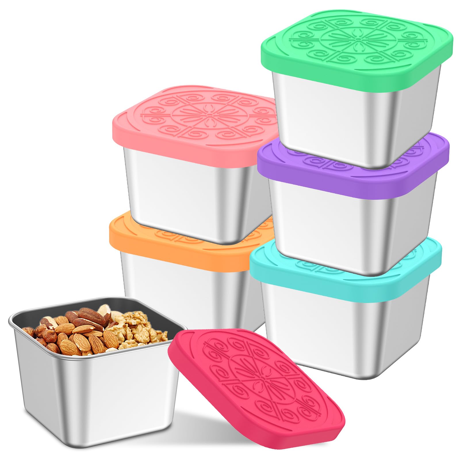 YUNYOUC 6Pcs Stainless Steel Snack Pots, 6OZ Small Food Containers with Lids Kids Snack Box Food Container, Leakproof Reusable Salad Sauce Pot Box for Snacks Salad Fruit Yoghurt(180ML)