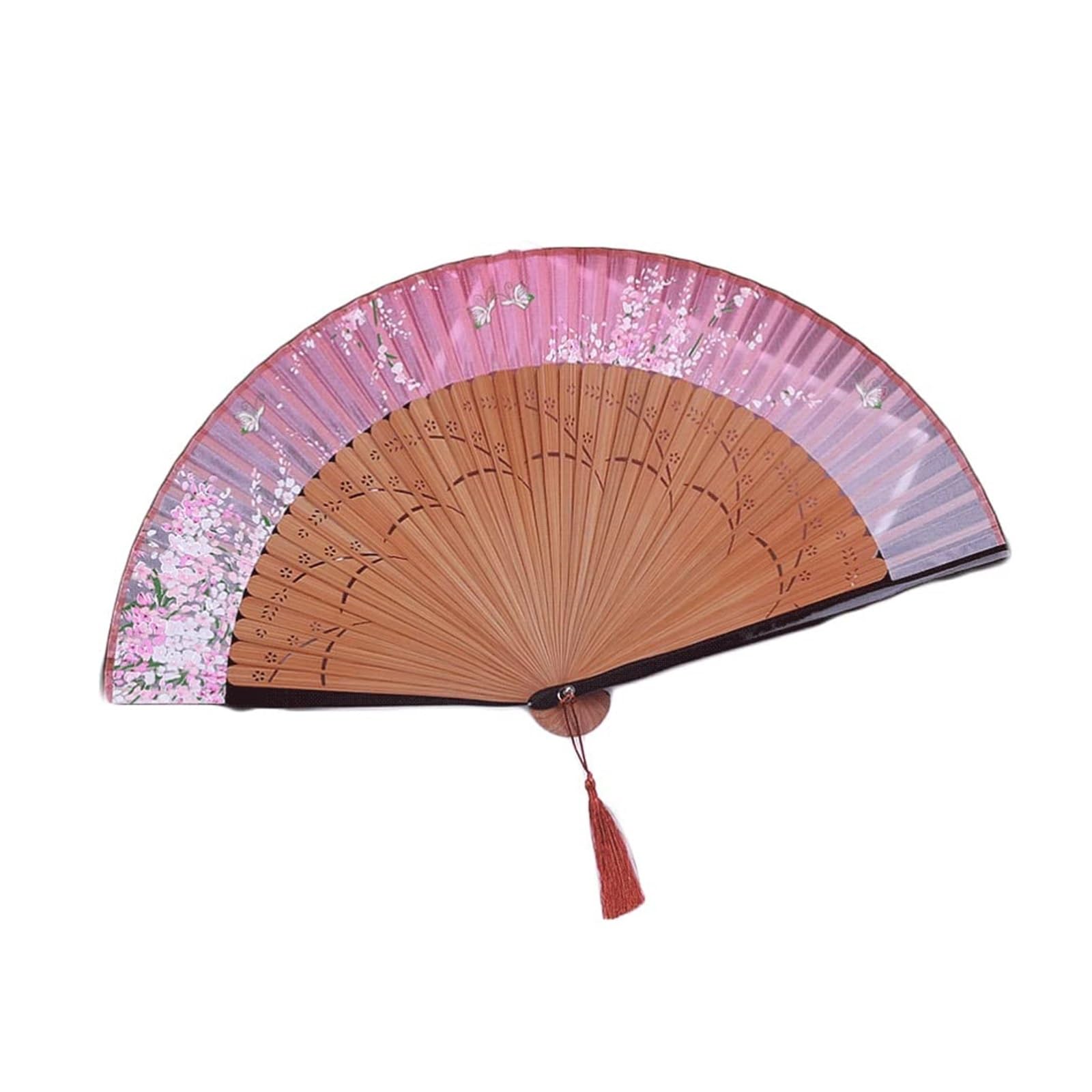 SUNMME Folding Fans Floral Folding Hand Fans Folding Fan 8.2"(21cm) Women Hand Held Silk Folding Fans with for Wall Decoration Gifts Decorative(Color:Roze) (Roze one size)