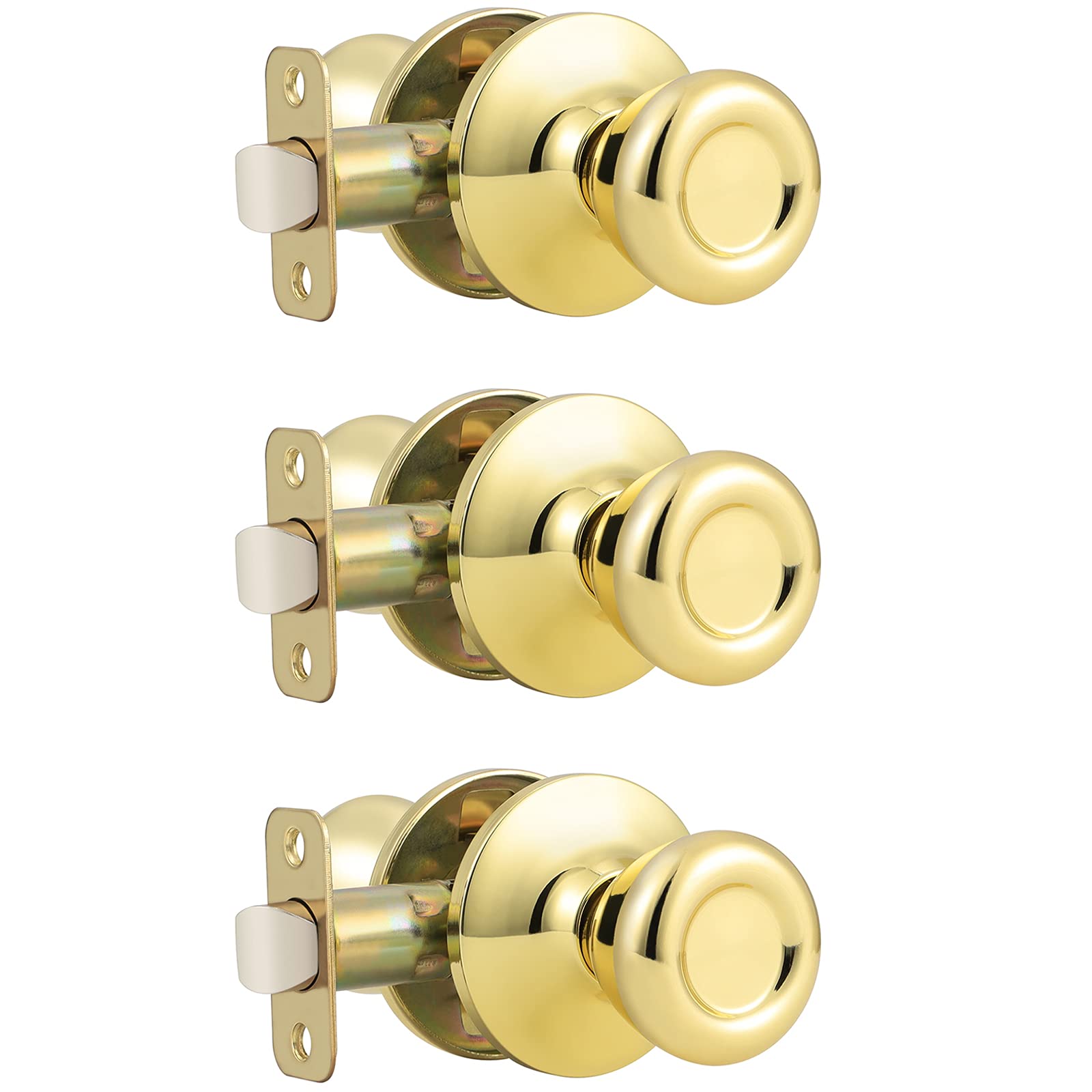 GOBEKOR Passage Door Knobs - 2 Pack Polished Brass -17