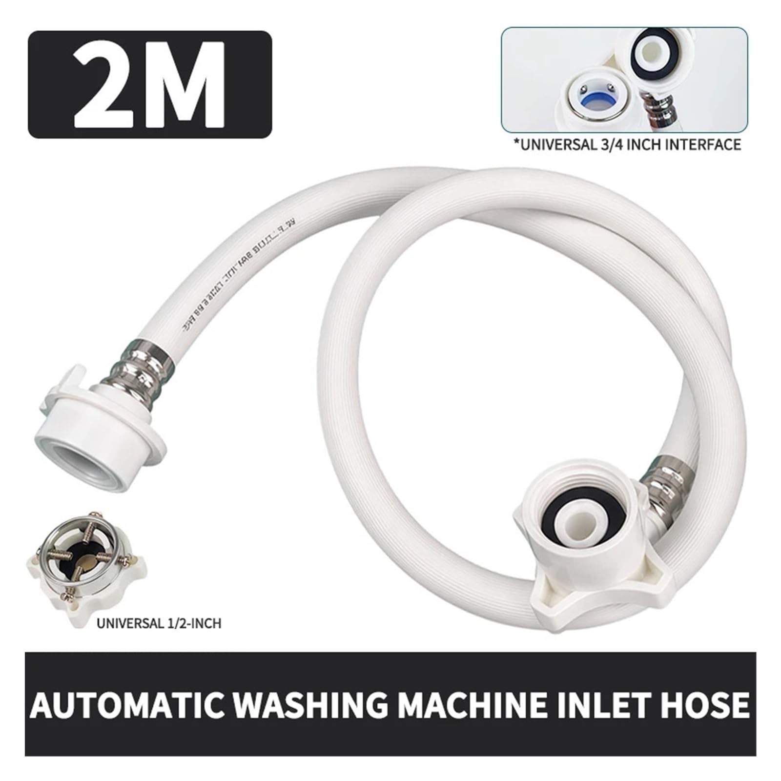 Manguera De Entrada for Lavadora Antiexplosión, Conector Universal De 3/4", A Prueba De Fugas | PVC reforzado, malla trenzada de latón, alta presión, junta de protección contra desprendimiento(2M-1PC)
