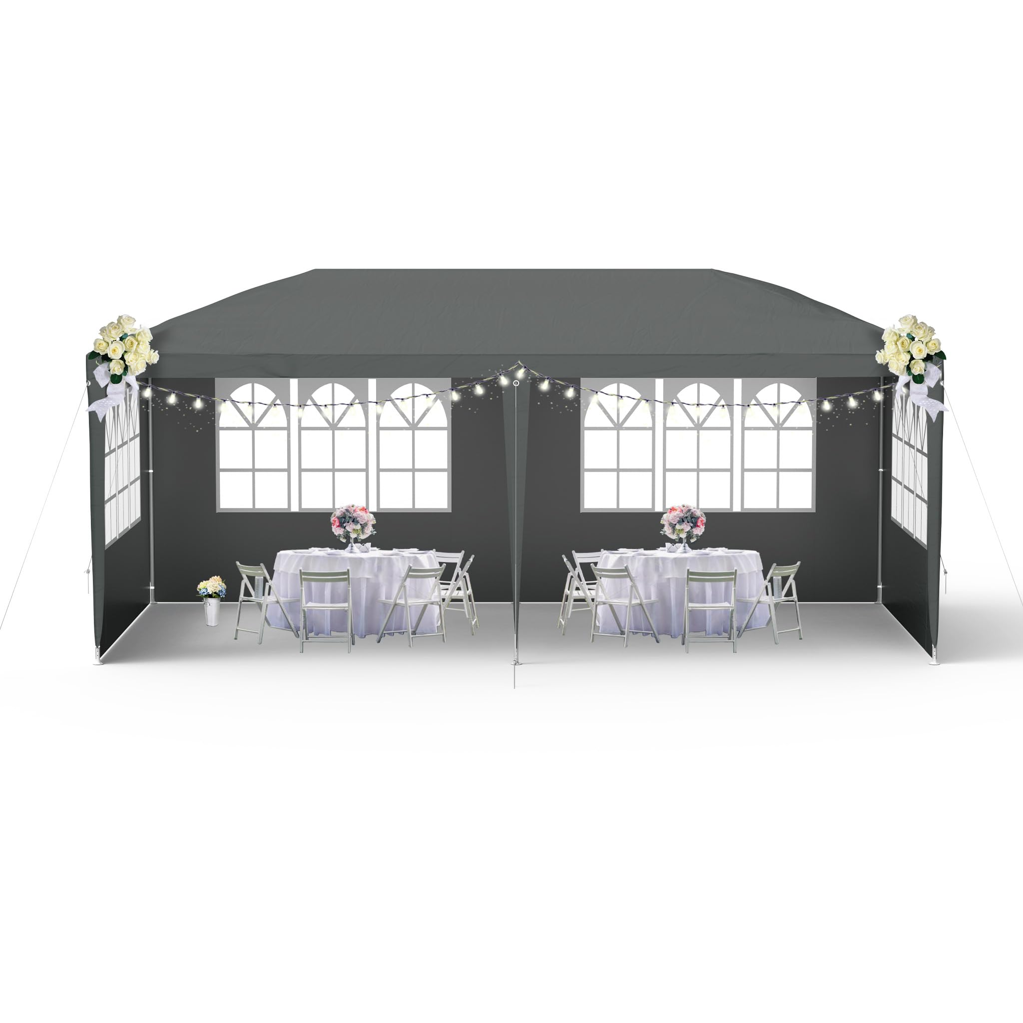 Aufun Carpa para fiestas, 3 x 6 m, resistente al agua, para jardín, exterior, protección UV, con 6 paredes laterales extraíbles y techo, resistente al invierno, camping, color antracita