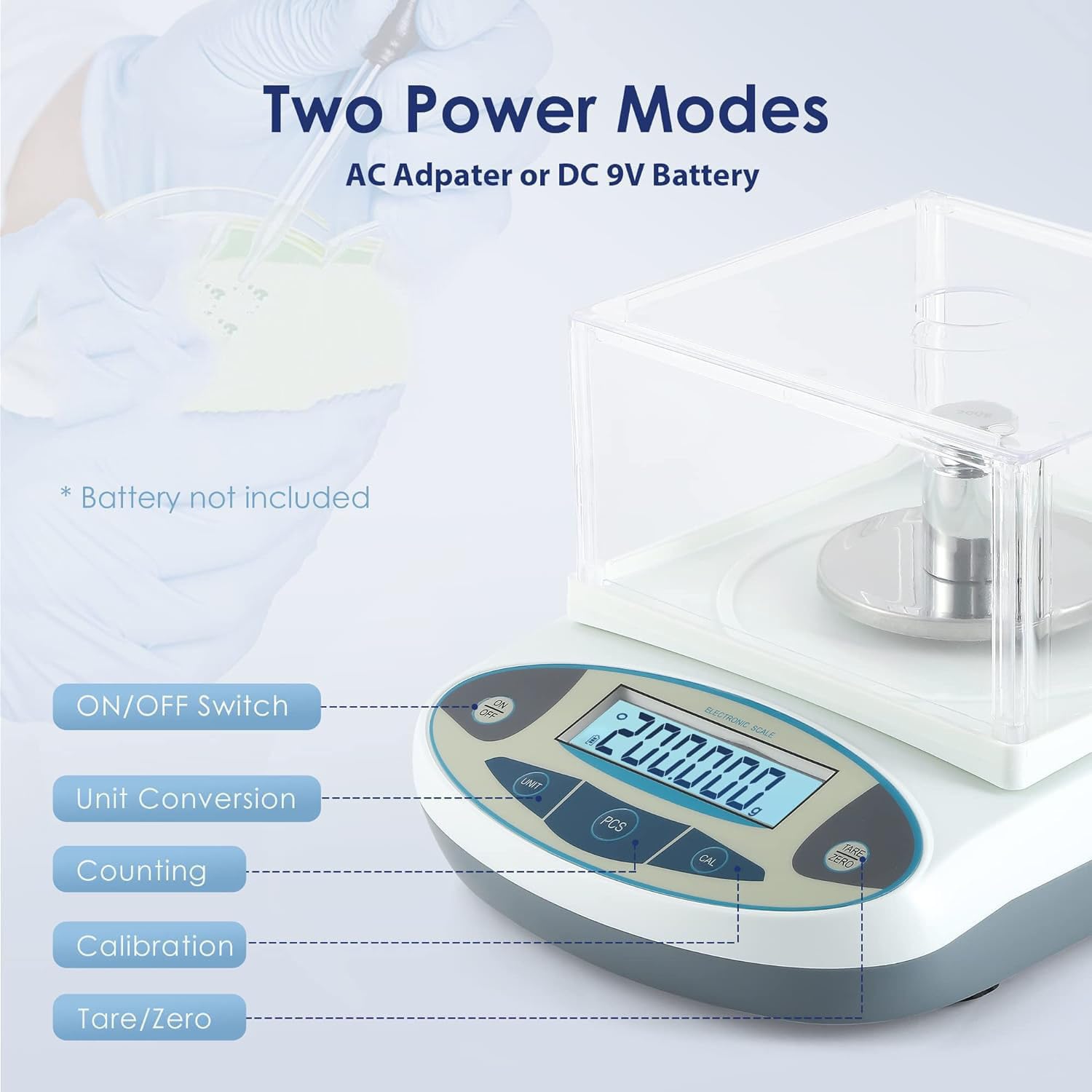 Balanza de Laboratorio 500g 0.001g Precisión, Balanza Analítica de Laboratorio de Alta Precisión con Parabrisas Balanza Científica Digital Balanza de Joyería/Cocina