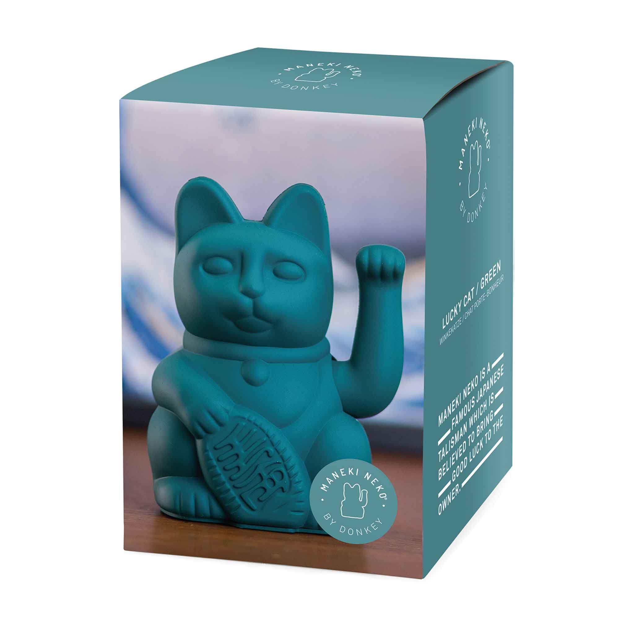 Gatto della fortuna / maneki neko, Plastica, verde., ca. 15 x 10,5 cm