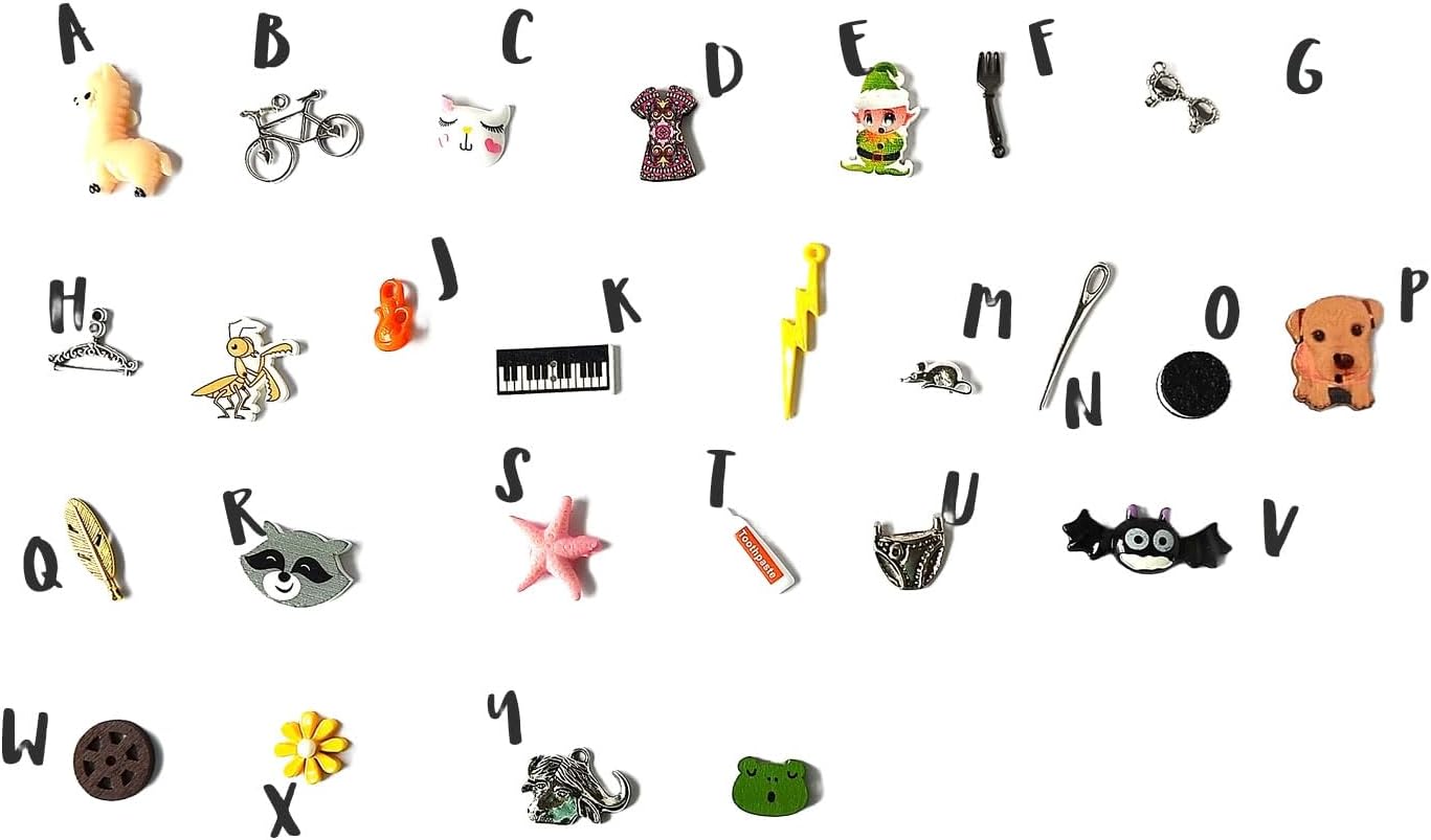 Alligator ABC Set, trinkets for Alphabet I spy Bag/Bottle, 1-3cm, 1 Objects per Letter